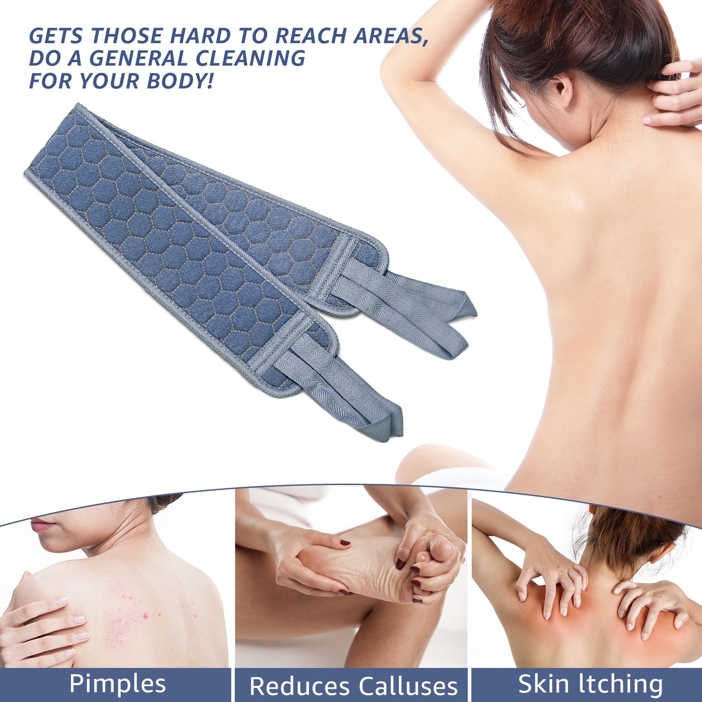 Culture Gifts 39.37 Inch Exfoliating Back Scrubber with Handles, Extended Exfoliating Back Scrubber for Shower, Soft Double-Sided Body Exfoliator for Deep Cleaning Your Skin for Men & Women, Blue