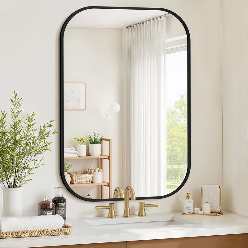 Regine Switzerland Black Bathroom Vanity Mirror - Shatterproof HD Reflection, 26 x 38 Rectangular Design