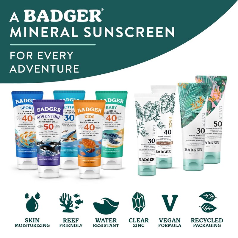 Badger Mineral Sunscreen SPF 30 - Lightweight, Moisturizing & Reef Safe | 4 Fl Oz, Unscented