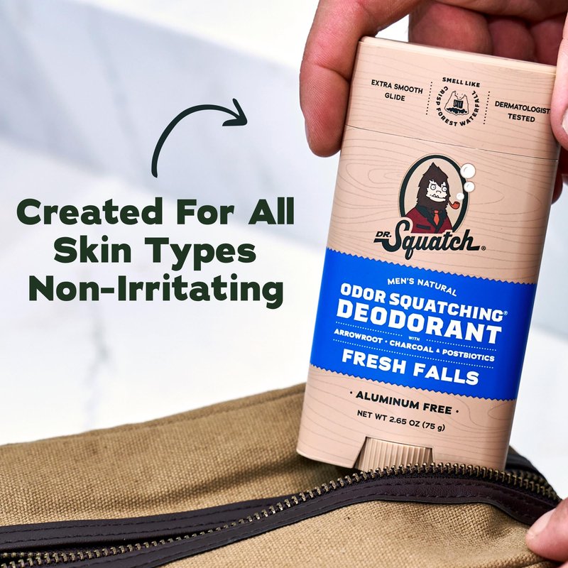 Dr. Squatch Natural Men’s Deodorant – Aluminum Free Natural Deodorant Men with Charcoal & Postbiotics for 72-Hour Odor Protection – Fresh Falls, 2.65oz Stick (3-Pack)