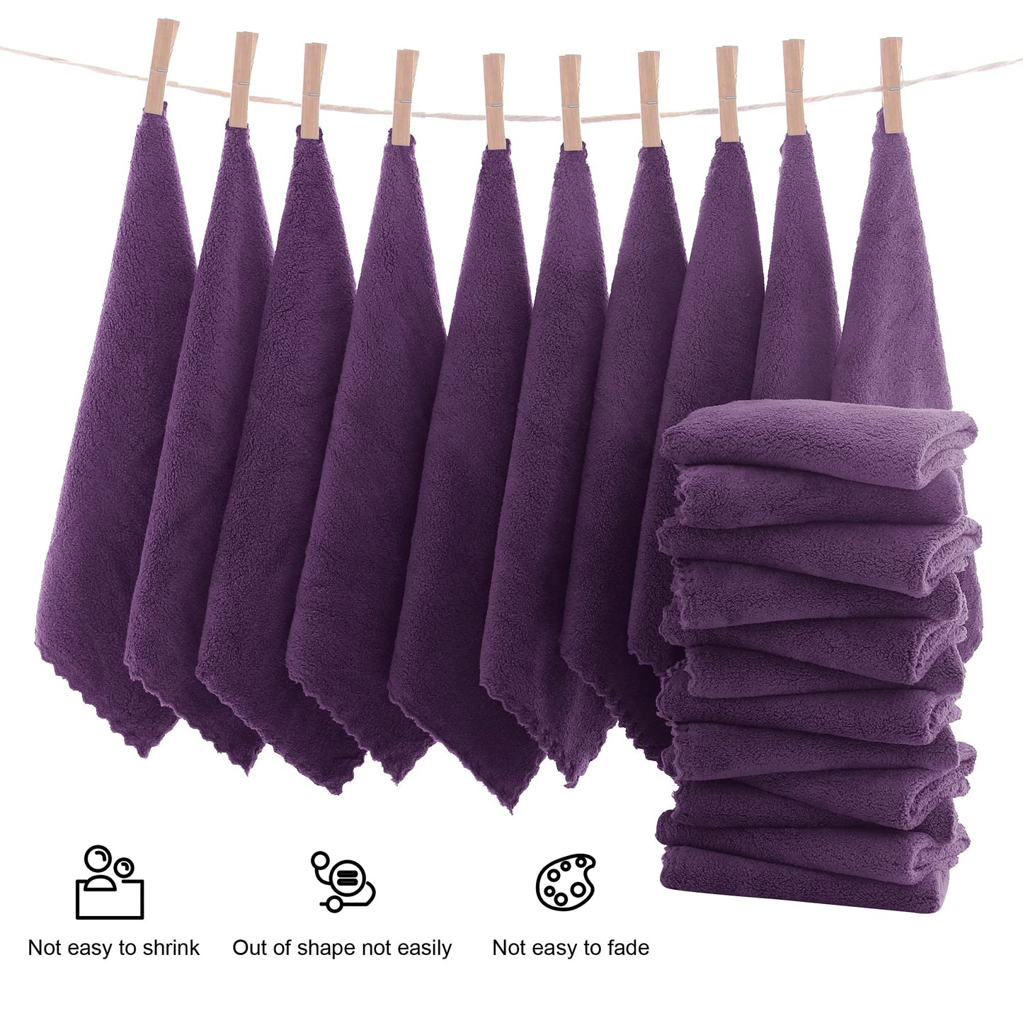 MOONQUEEN Ultra Soft Premium Washcloths Set - 12 x 12 inches - 72 Pack - Quick Drying - Highly Absorbent Coral Velvet Bathroom Wash Clothes (Plum)