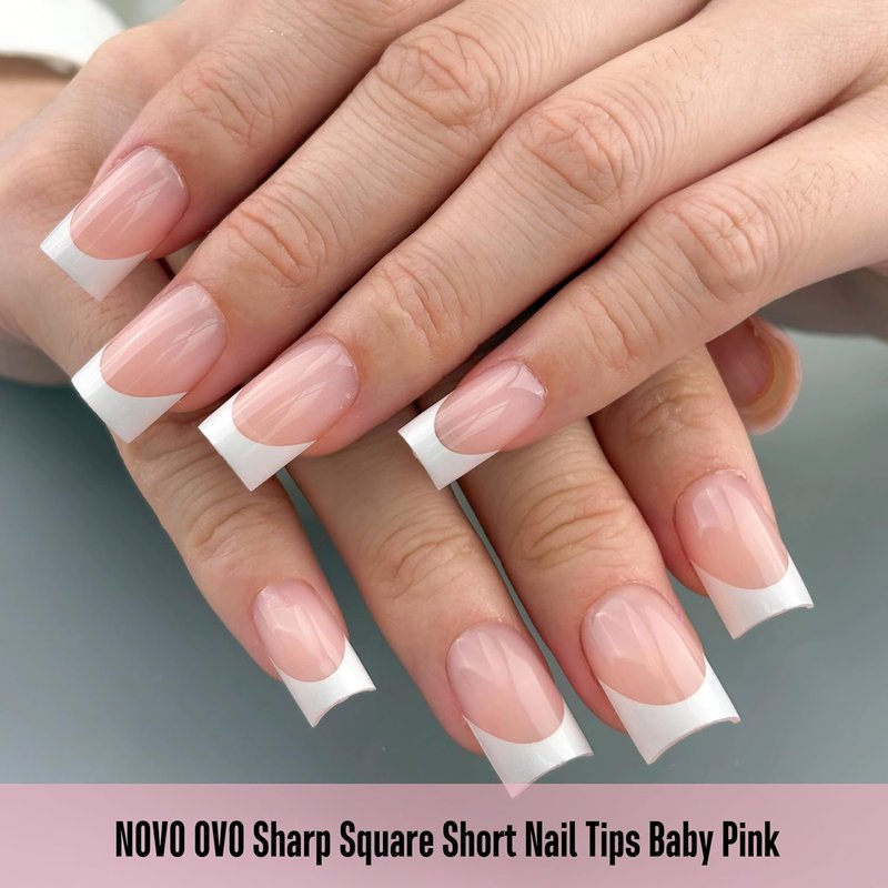 NOVO OVO Press-On Baby Pink French Tip Nail Tips | Full Cover Soft Gel Extensions - 240 Pcs in 15 Sizes