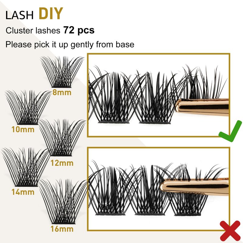 B&Q Volume Lash Clusters Wispy B02, Eyelash Clusters 72PCS Cluster Eyelash Extensions, D Curl Lash Cluster Natural Individual Lashes False Eyelashes Clusters with Soft Band(B02-D-8-16MIX)