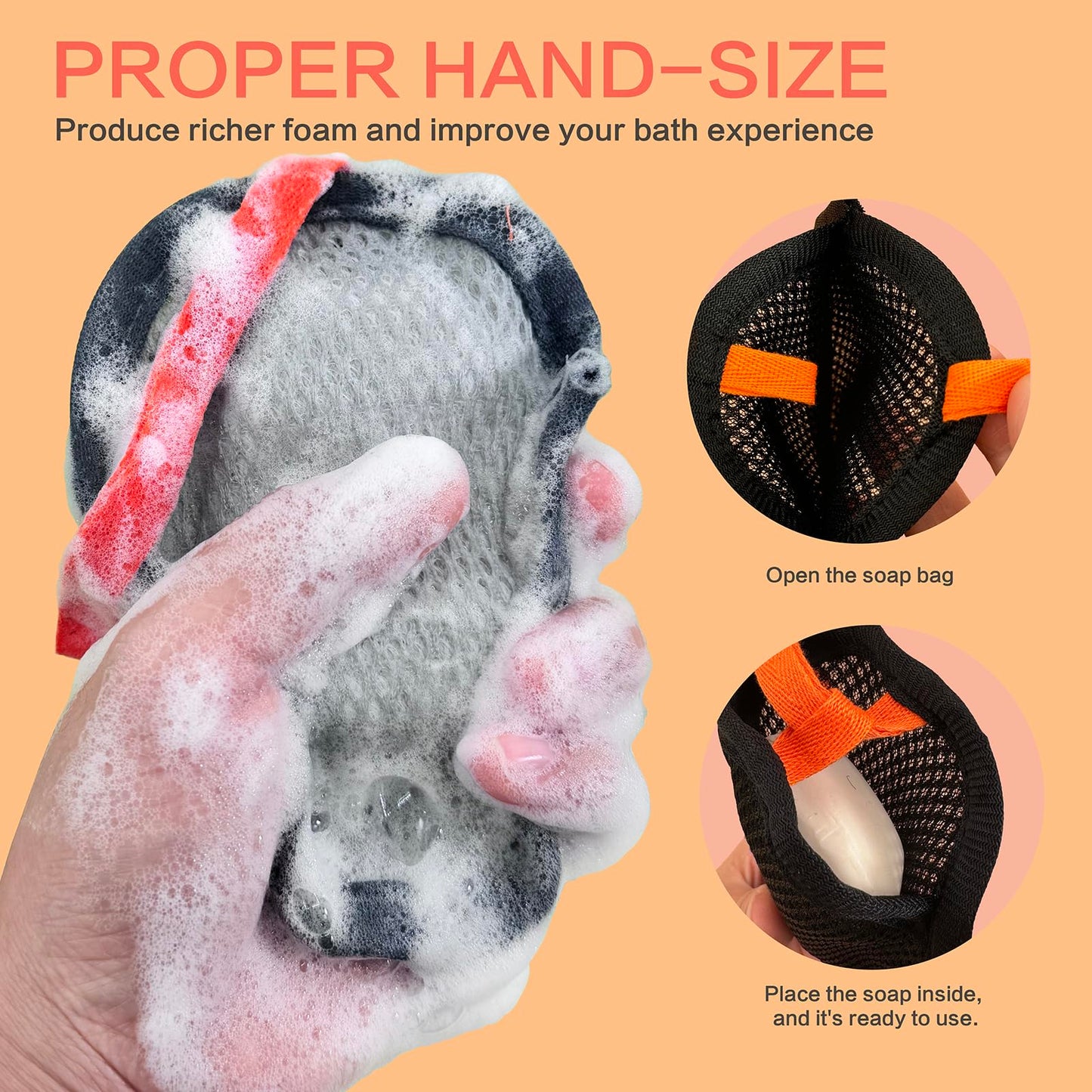 YIQINGJIE Exfoliating Soap Bag, 3 Pack Exfoliating Mesh Pouch for Shower, Bar Soap Holder with Foaming and Drying Features（Black, White, Gray）