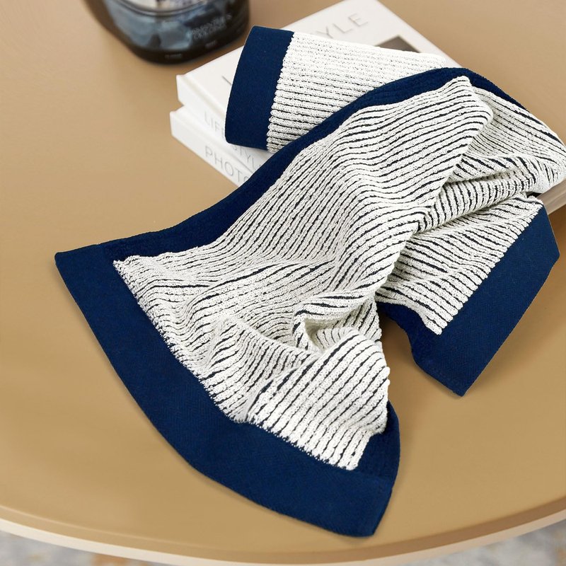 Cleanbear Hand Towels for Bathroom Set of 4, Jacquard Weave Bath Hand Towels, 28 x 13 Inches, Navy-Blue