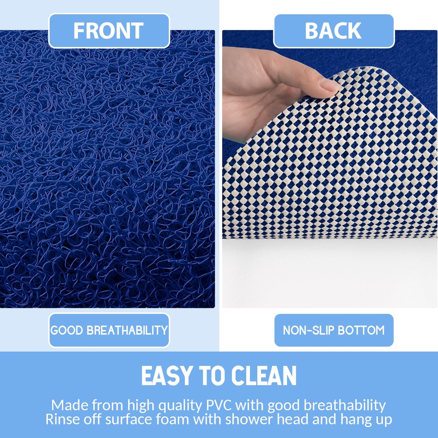 Hargiis Non-Slip Bathtub Mat, Anti Slip Shower Mat, Fast Drying Bathtub Mats, Foot Scrubber Mat, Anti Slip Mat for Tub, Floor, Bathroom, Kitchen, Home, Hotel (Navy Blue 36"×24")