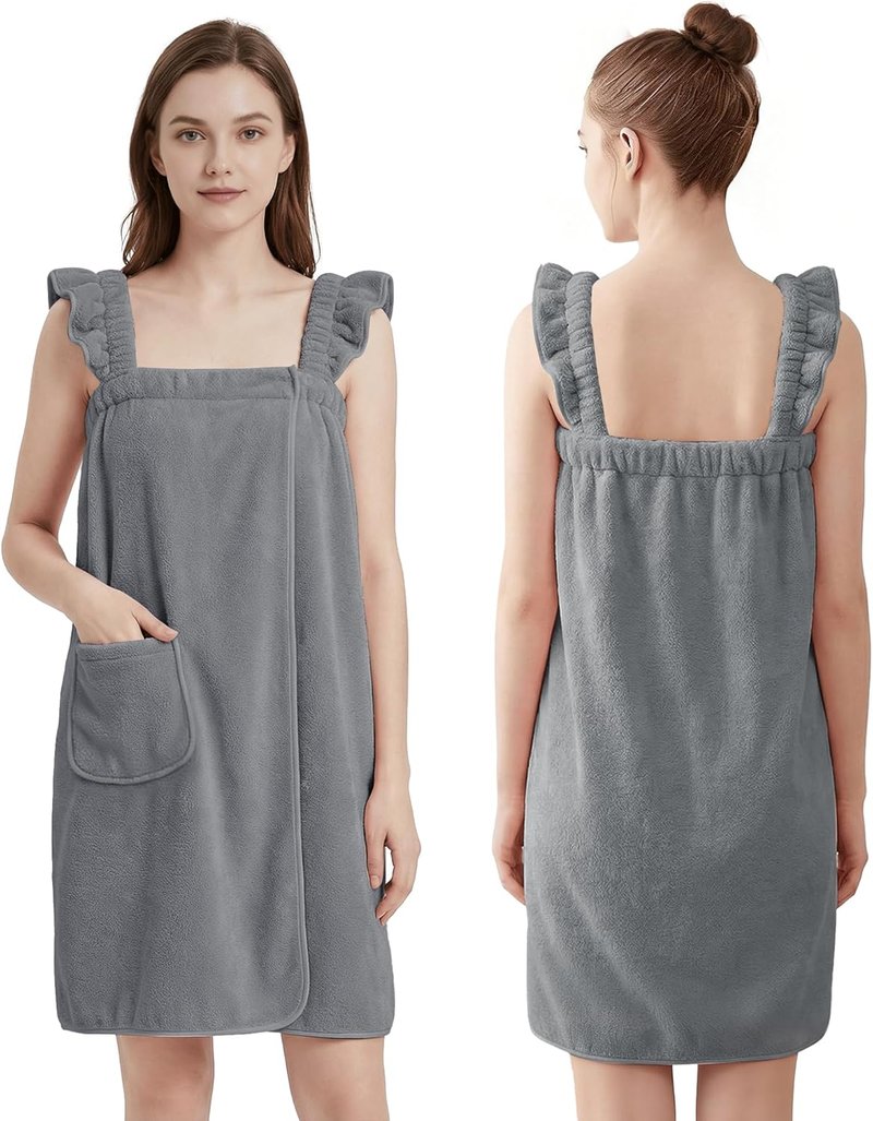 PJGGZ Towel Wrap for Women - Lightweight Quick-Dry Bathrobe with Ruffled Straps | Absorbent Shower & Spa Essential