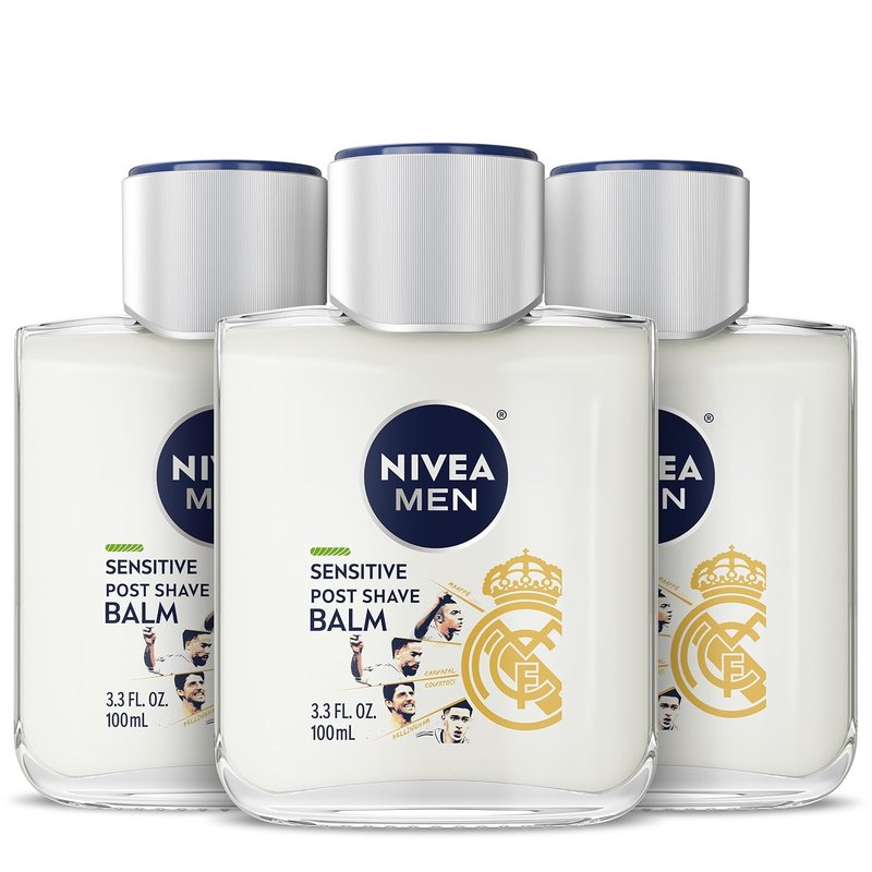 NIVEA MEN Real Madrid Sensitive Post Shave Balm - Alcohol-Free, Vitamin Pro Complex | 3.3 Fl Oz, Pack of 3