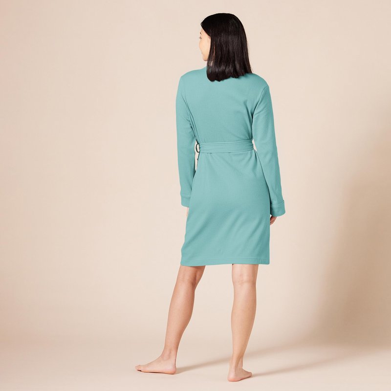 Amazon Essentials Women's Lightweight Waffle Mid-Length Robe, Teal Blue, Medium