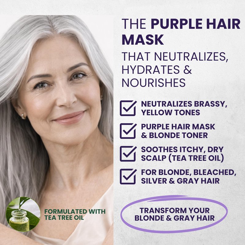 KESMEDIK Tea Tree Purple Hair Mask Toner with Argan Oil, Deep Conditioner for Dry Damaged Bleached, Blonde Silver White & Gray Hair Toner, Itchy Scalp Relief, Removes Brassy & Yellow Tones