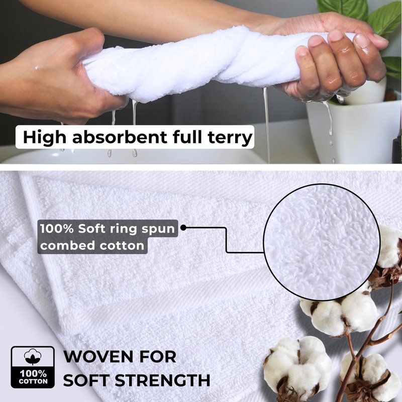 LIVINATI Thick White 100% Cotton Wash Cloths for Showering Body and Face - 12"X12" 6 Pack Washcloths - Small Terry Towel Bath Rags for Adults and Kids Bathroom - Soft Absorbent
