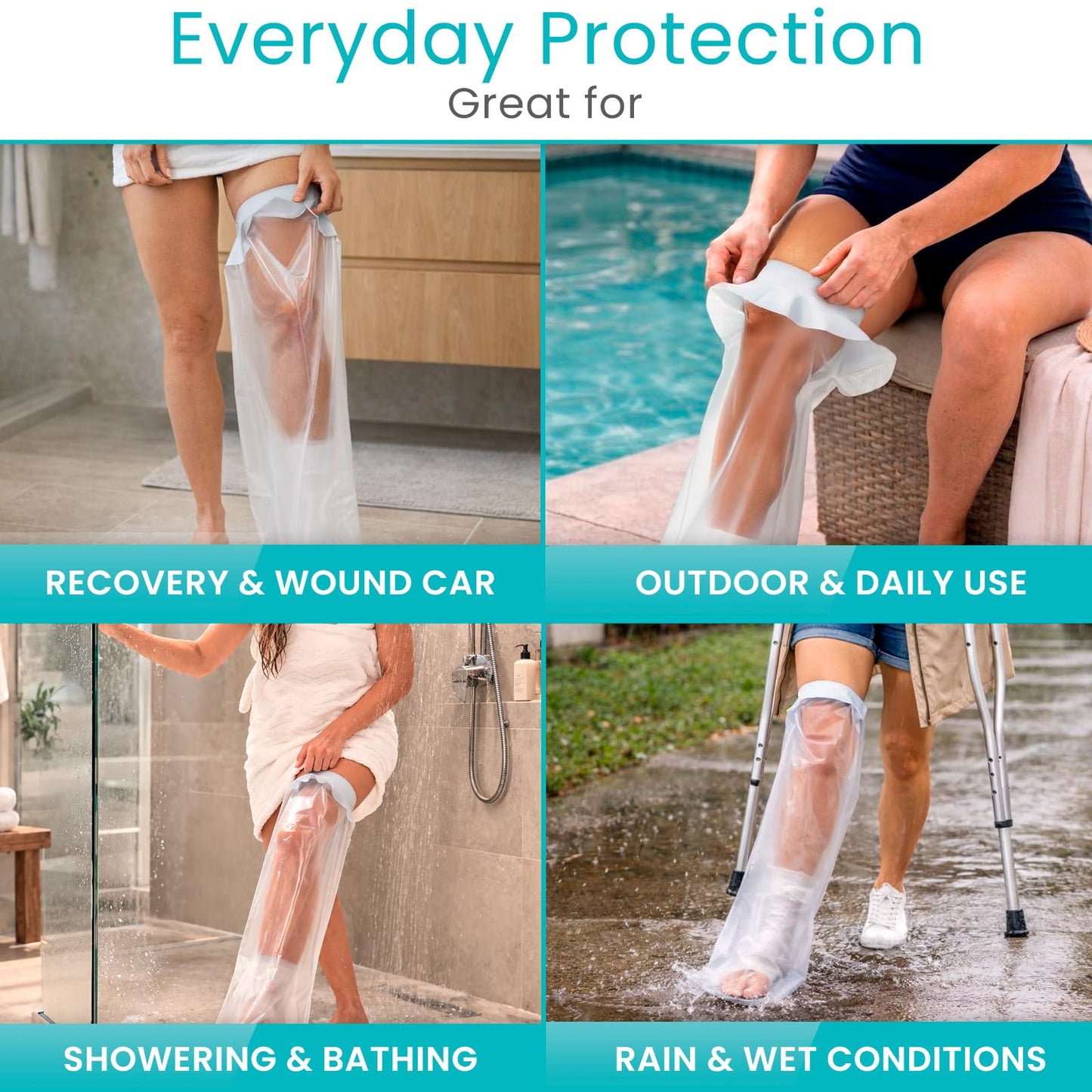 Vive Cast Cover for Shower Leg - Waterproof, Patented Seal - Adult Cover Bag for Showering After Surgery - Also for Broken Foot, Ankle, Knee, Toe, Bandages, Wounds, Baths - Watertight & Submersible