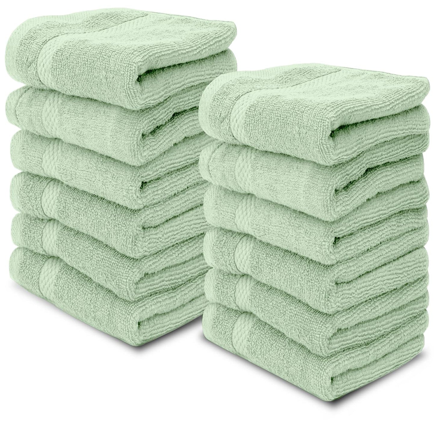 White Classic Luxury Cotton Washcloths 13x13 Inch - 650 GSM Turkish Cotton | Hotel, Spa, Bathroom Face Towel | 12 Pack, Mint Green