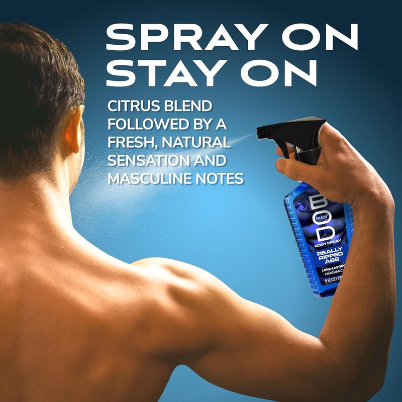 BOD Man Fragrance Body Spray - Really Ripped Abs | 8 Fl Oz Refreshing Scent for All-Day Wear