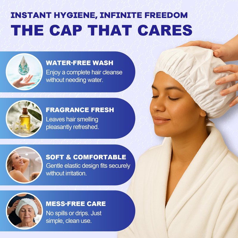 MedVance No Rinse Shampoo Cap, Rinse Free Shower Cap that Shampoos & Conditions, Elderly Care Products, Bedridden Patients, PH Balanced & Hypoallergenic, 4 Pack