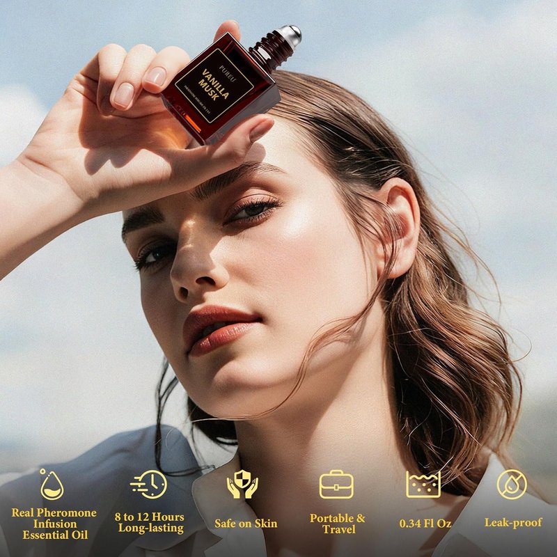 PUREU Pheromone Perfume for Woman, Vanilla Musk Perfume Long Lasting Pheromones Perfumes 0.34FL OZ/10ML Roll On Travel Size Essential Pheromone Oil Fragrance Eau De Parfum, Made in USA