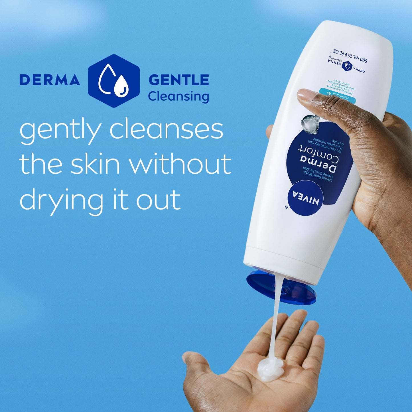 NIVEA Derma Comfort Caring Body Wash for Normal to Dry Skin, Body Wash with Hyaluronic Acid and Provitamin B5, 16.9 Fl Oz Bottle, Pack of 3