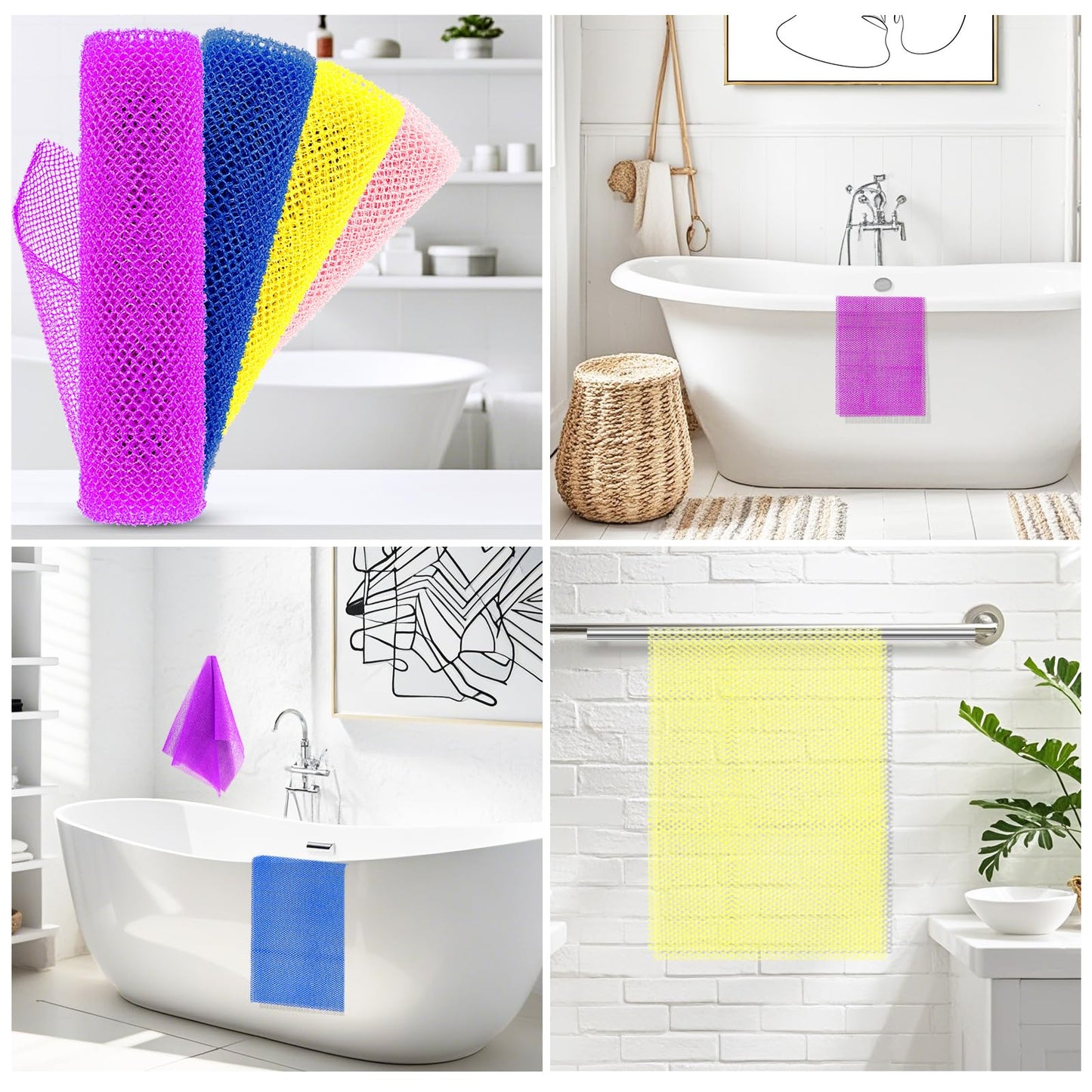 SpiralScgv 4 Pieces African Net Sponge Authentic Shower loofah exfoliating Body Scrubber Face Washcloth for Cleansing & Gentle Daily Exfoliation Travel wash Cloth Easy to Reach Your Back