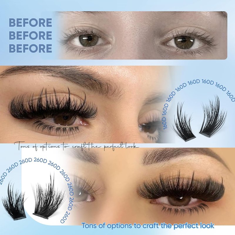 CORUSCATE Lash Clusters - 3D Volume Individual Eyelash Extensions | Wispy Spiky 12-22mm Lengths