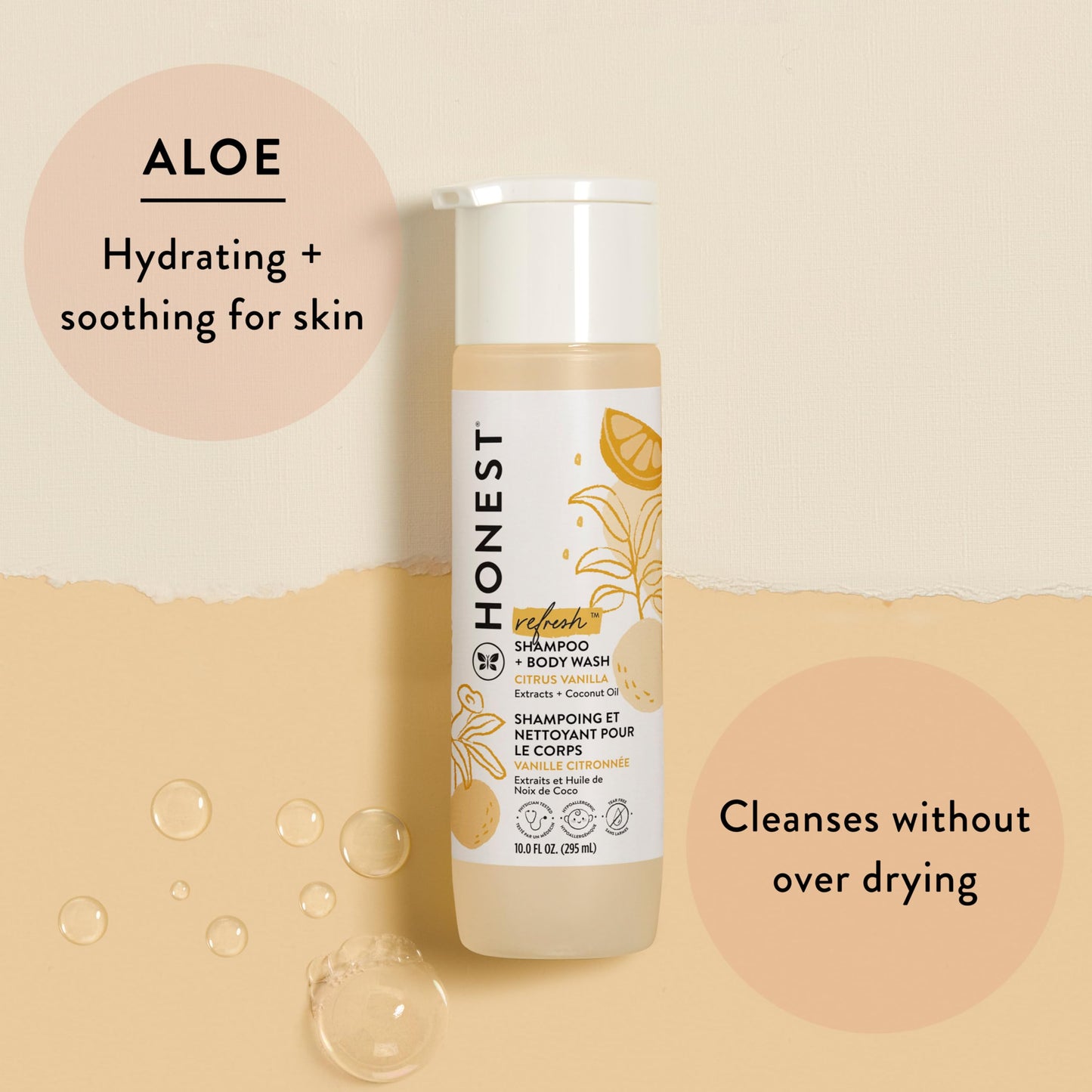 The Honest Company 2-in-1 Cleansing Shampoo and Body Wash Face Lotion Bundle, Gentle for Baby Naturally Derived Citrus Vanilla Refresh 18.5 fl oz
