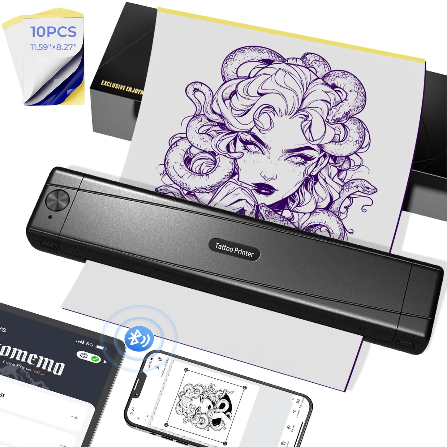 TATTMUSE 2026 New Version Tattoo Stencil Printer Machine with 10pcs Transfer Paper, Wireless Bluetooth Thermal Tattoo Machine for Tattooing Beginner & Studio, Compatible with Phone & Pad