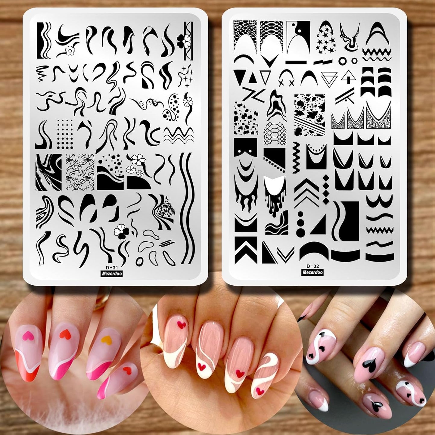 Skiennix Nail Stamping Plates - Geometric Wave & Floral Designs | 2-Piece Stainless Steel Set 14.5×9.5cm
