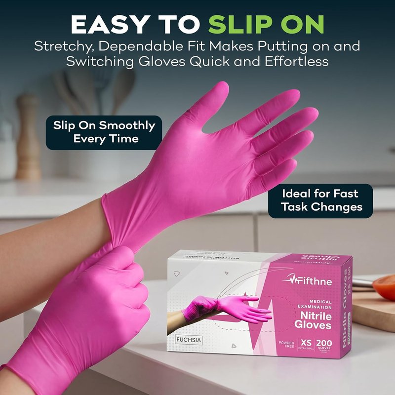 Fuchsia Hot Pink Nitrile Disposable Gloves - 3 Mil Medical Exam | Powder & Latex Free