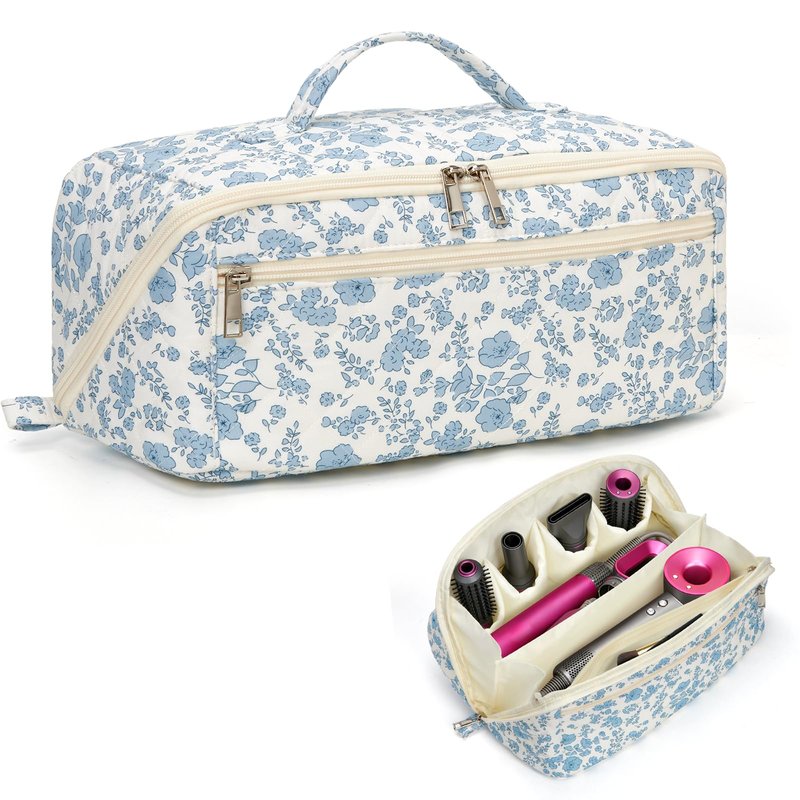 Cohawk Quilted Hair Tools Travel Bag Floral Travel Case Compatible with Dyson Airwrap Wide-open Cute Hair Dryer Bag for Shark Flexstyle