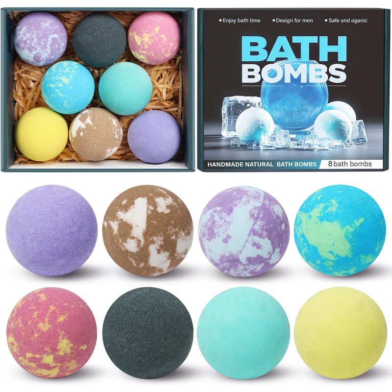 Bath Bombs for Men and Women, Gifts Set for Women & Men with Strong Scented Handmade Organic Bath Bombs Set, Natural Essential Oils, 8 Pack Relaxing Gifts, Mother's Day Birthday Gifts