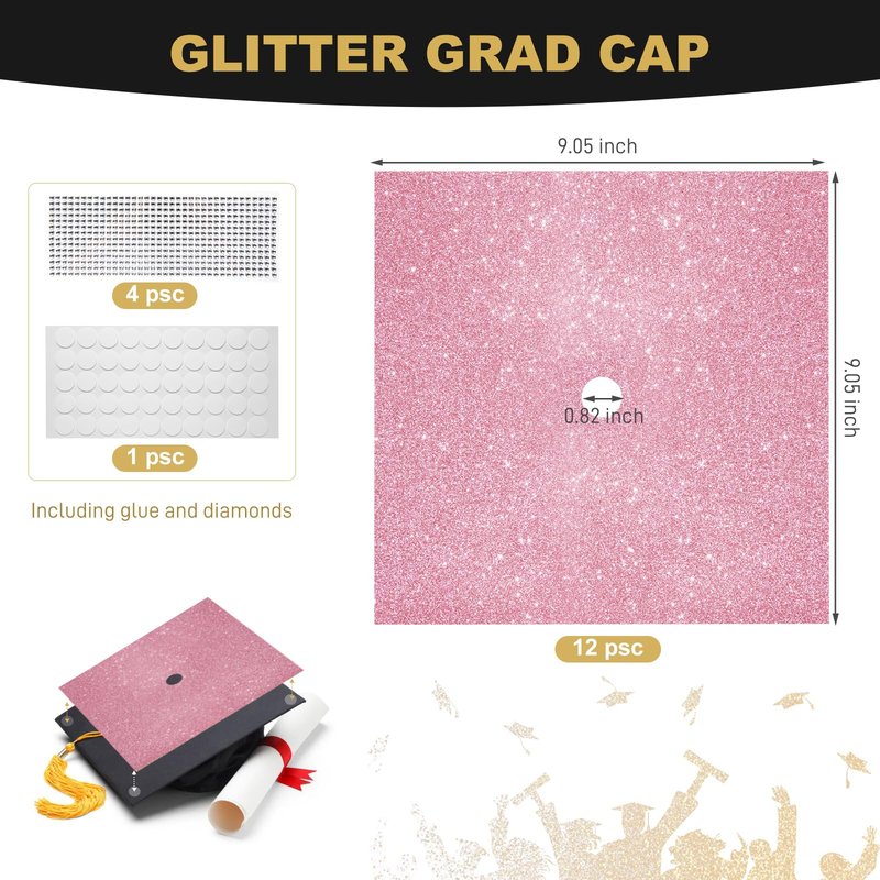 2026 Graduation Cap Decorations kit Graduation Cap Topper Blank, 12 Pcs Glitter Cardstock and 4 Pcs Gemstone Border Stickers for DIY Grad Cap Decorations