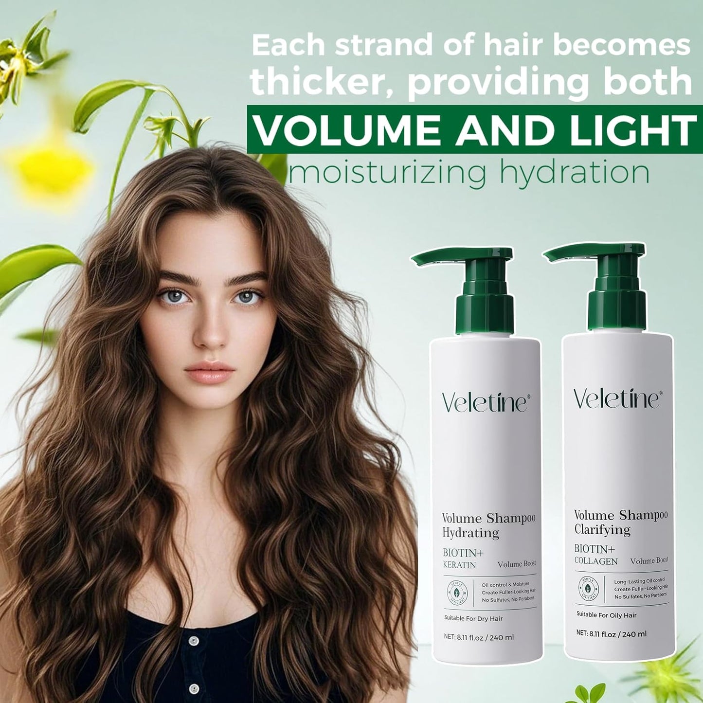 Volumizing Shampoo for Fine Oily Hair - Adds Long-Lasting Volume & Shine | Biotin & Ginger Root Extract, 240ml/8.11oz