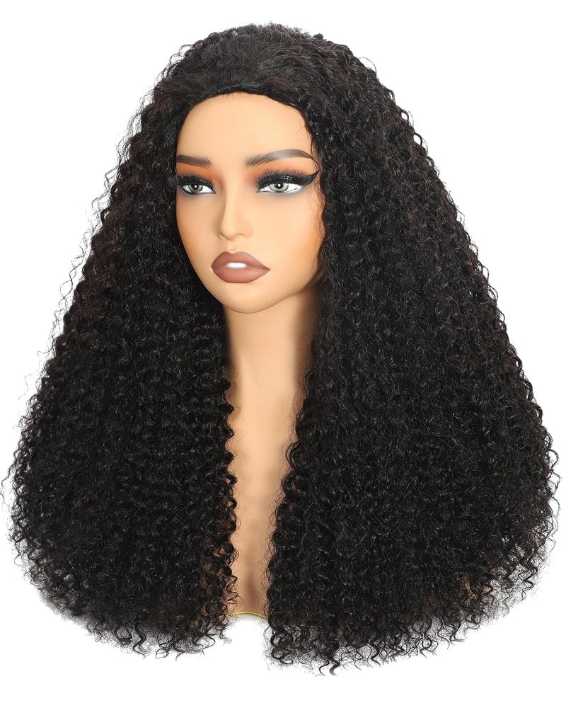 Skiennix Human Hair Half Wig - Kinky Curly 200% Density, 28 Inch, Glueless & Beginner Friendly