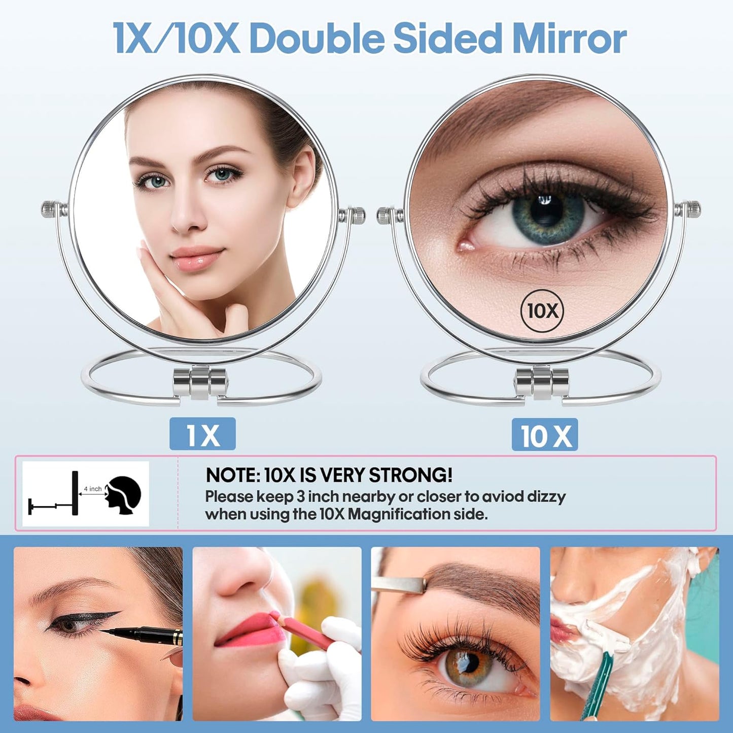 Skiennix Portable Folding Travel Makeup Mirror - 1X/10X Double-Sided 360° Swivel | Handheld & Wall Hanging with Travel Bag