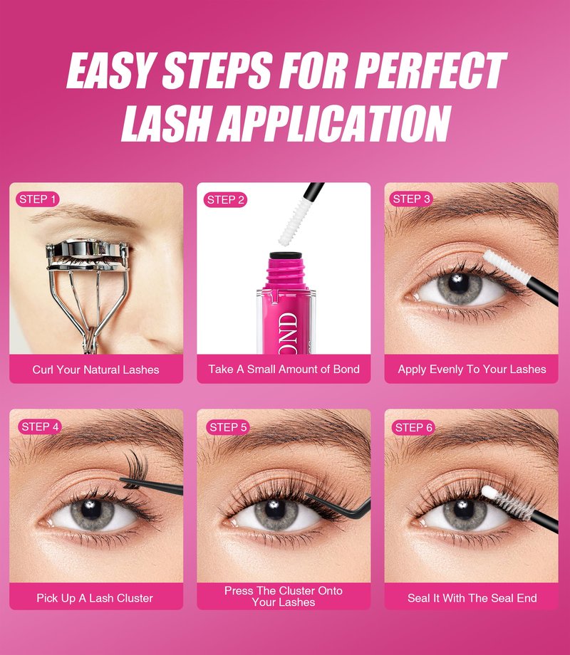 EMEDA Clear Lash Bond and Seal, Lash Glue for Eyelash Clusters, 72H Waterproof Cluster Glue, No White Residue Bond and Seal for DIY Individual & Cluster Lashes Extensions (6ml+6ml)