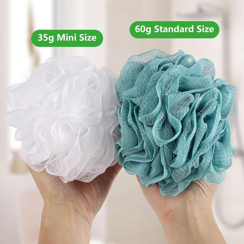 Skiennix 8Pcs Small Loofah Bath Sponge Set - Travel Size Exfoliating Shower Puff | White, 35g Each