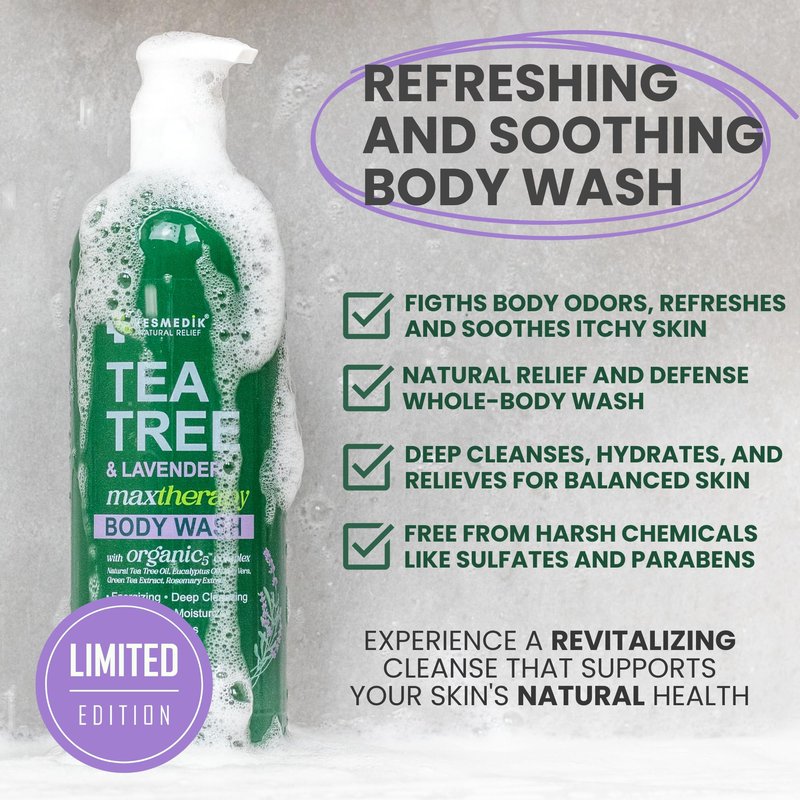 KESMEDIK Tea Tree Lavender Body Wash MaxTherapy, Itchy Skin Relief, Antifungal Defense, Fights Body Odor, Soothes Jock Itch & Athlete's Foot, Intimate Wash, Men & Women, 2-Pack, Limited Edition