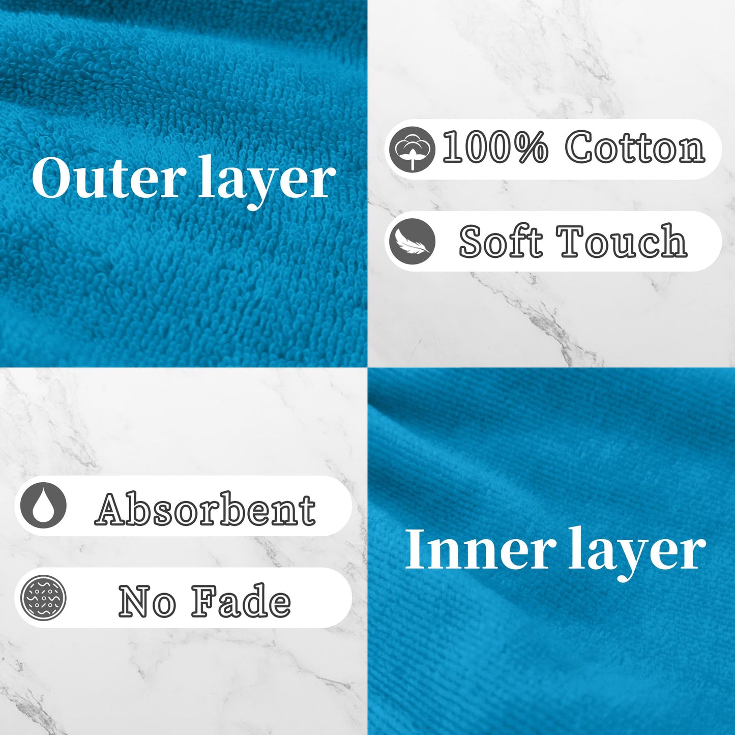 VOOVA & MOVAS Wash Mitts for Body 6-Pack, 100% Cotton Soft Absorbent Wash Cloths with Hanging Loop, 8.3x6.3 Inch European Style Wash Gloves for Shower & Spa, Sky Blue