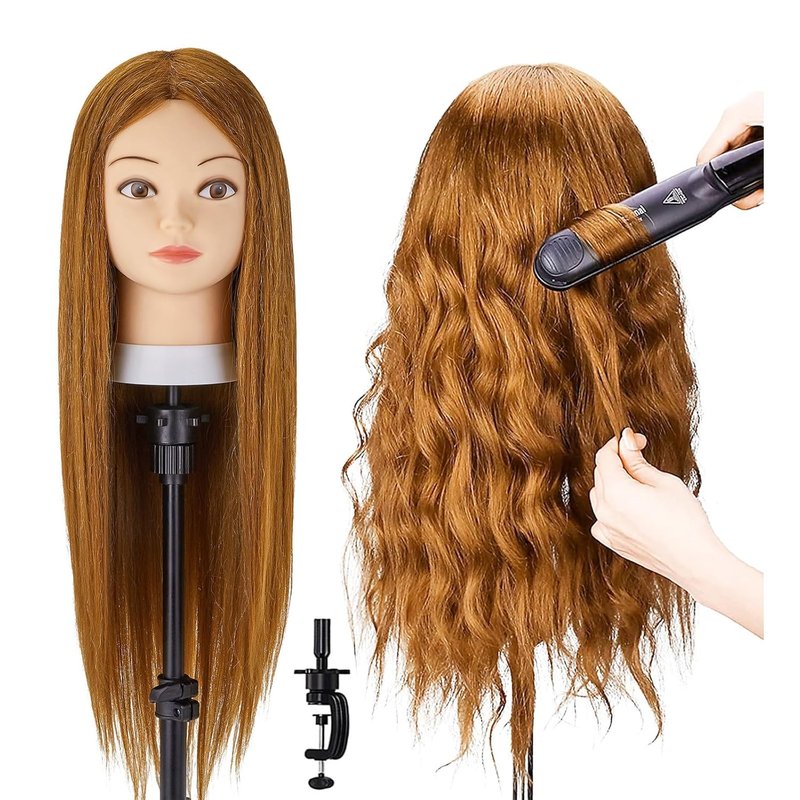 Mannequin Head - 80% Human Hair Cosmetology Training Tool | 28'' Doll Head for Hairdressers