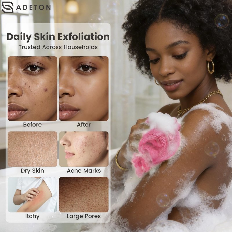 ADETON African Net Sponge Authentic with Knots, 2 Pieces Exfoliating Body Scrubber, Sapo Bath Sponge, Nylon Loofah Washcloth, Back Scrub for Shower, Body Exfoliator, Skin Care Bathroom Essentials.