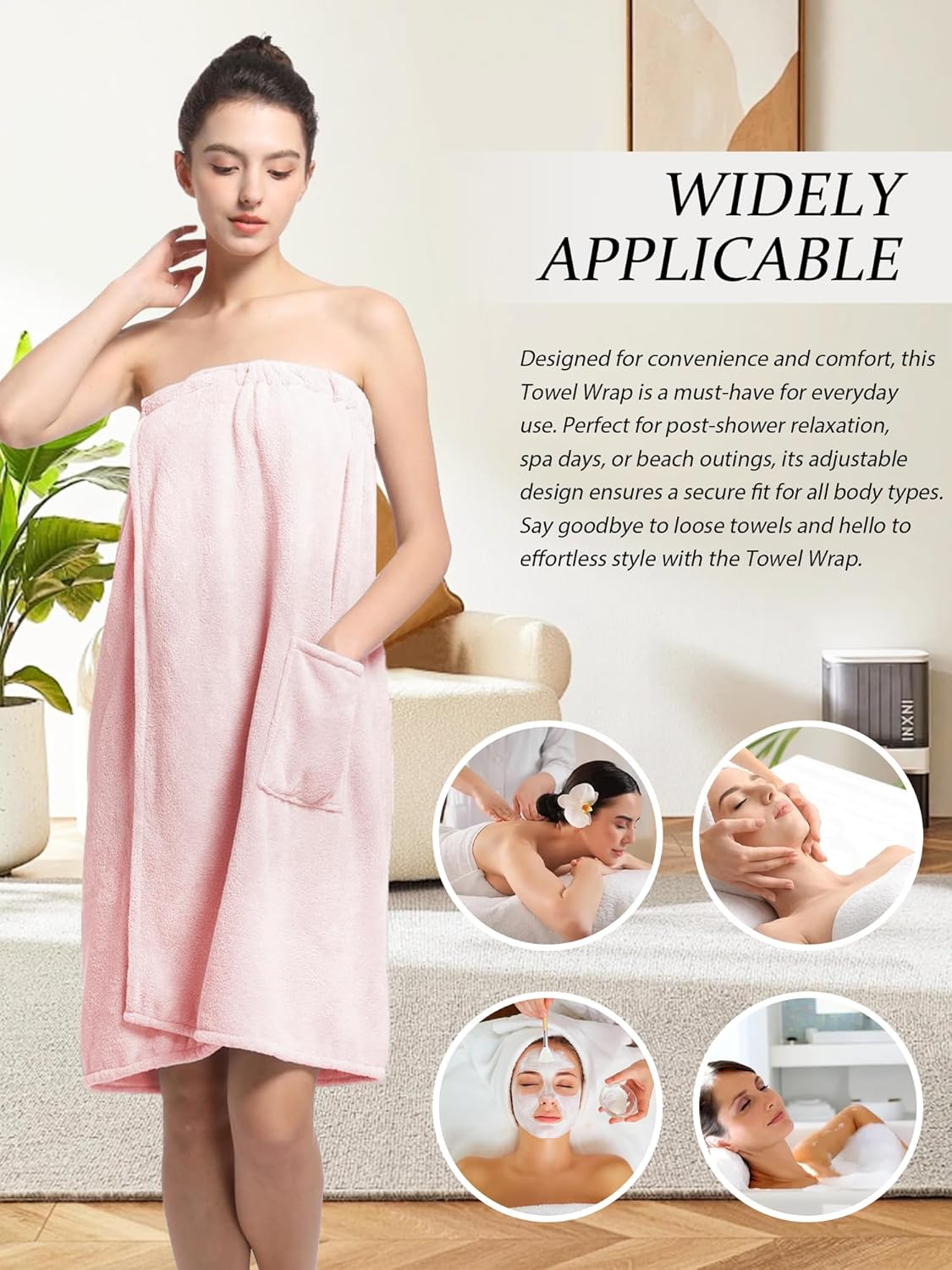 Soft Wrap Towel Bath Robe for Women - Plush Full-Length Spa Robe with Pockets | Lightweight Design