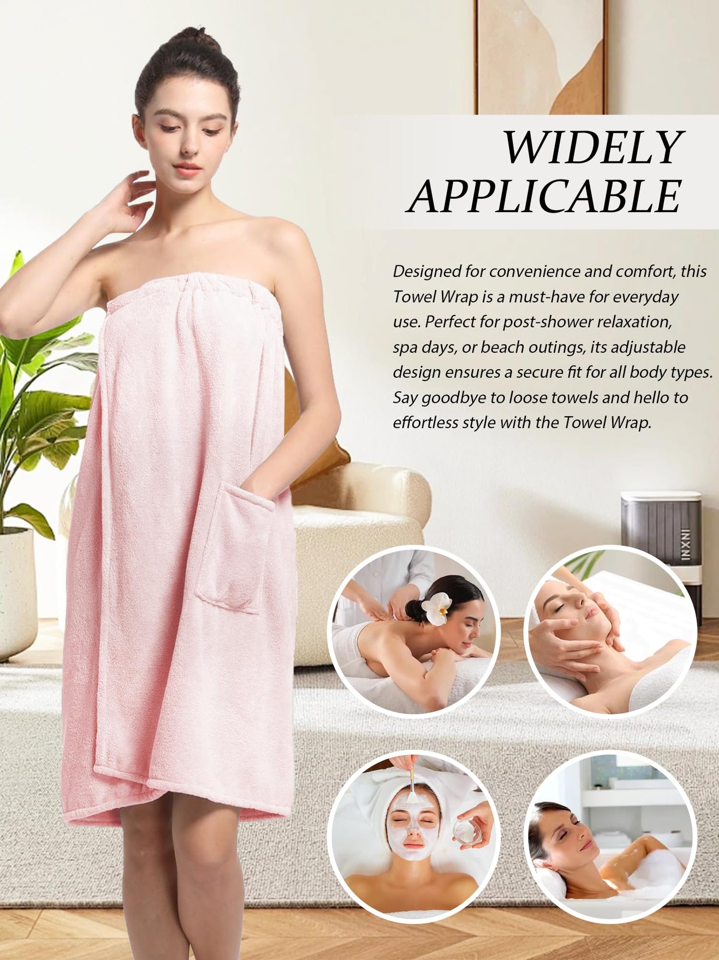 Women'S Soft Wrap Towel Full Length，Bath Robe After Shower Female Plush Long，Spa Bathrobes Lightweight With Pockets (US, Alpha, One Size, Regular, Regular, Light Pink)