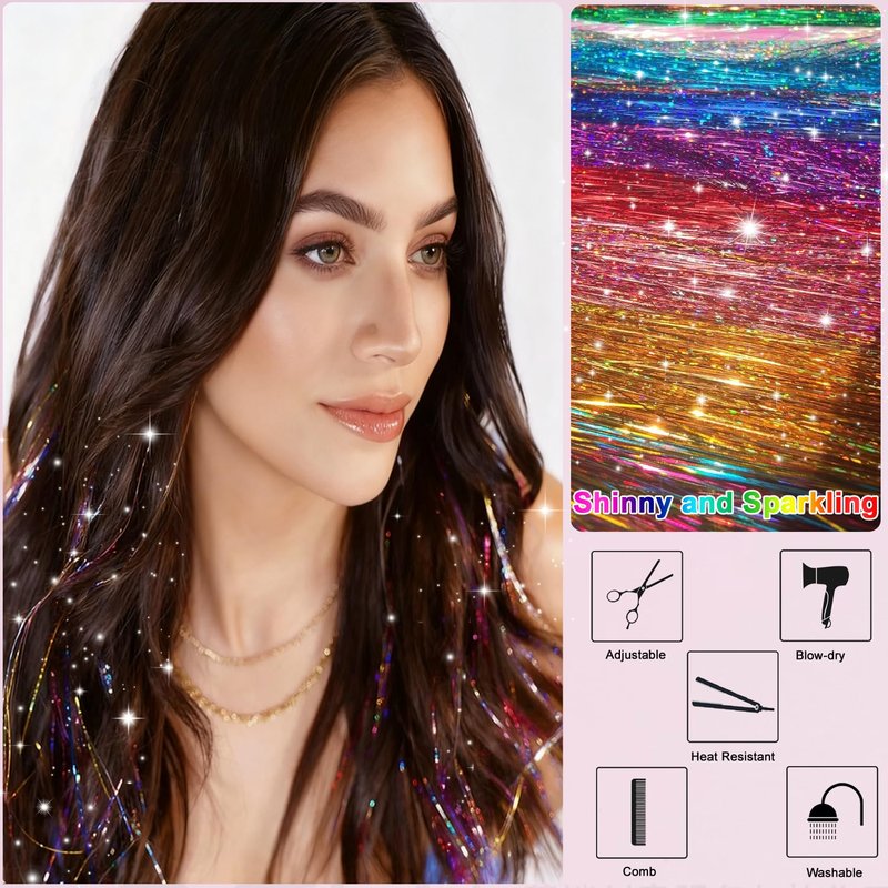 AIFIHIYI Hair Tinsel Kit With Tools Fairy Tinsel Hair Extensions Heat Resistant Sparkling Shiny Glitter Hair Tensile Kit for Women Girl Kids
