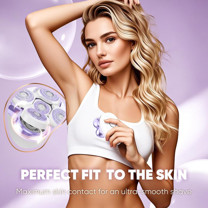 Electric Razors for Women - Upgraded Electric Shaver for Women with Magnetic Heads, Rotary Hair Remover Kit for Legs Bikini Face, Lady Trimmer for Sensitive Skin, Detachable and Waterproof, Lavender