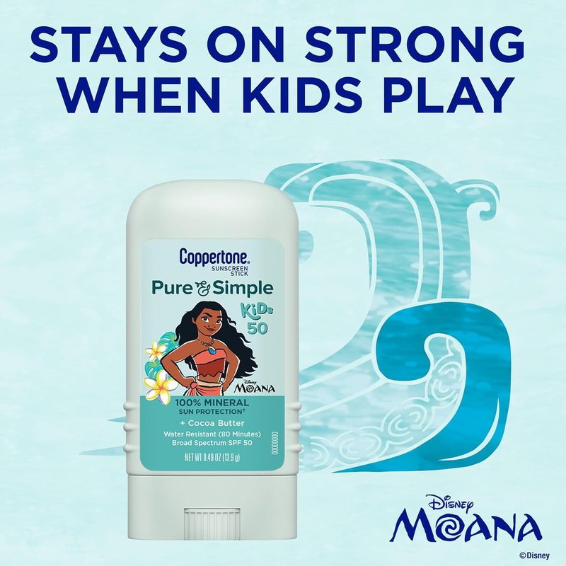 Coppertone Pure & Simple Kids Sunscreen Stick SPF 50 | Hypoallergenic, Mineral, Water-Resistant, 0.49 Oz