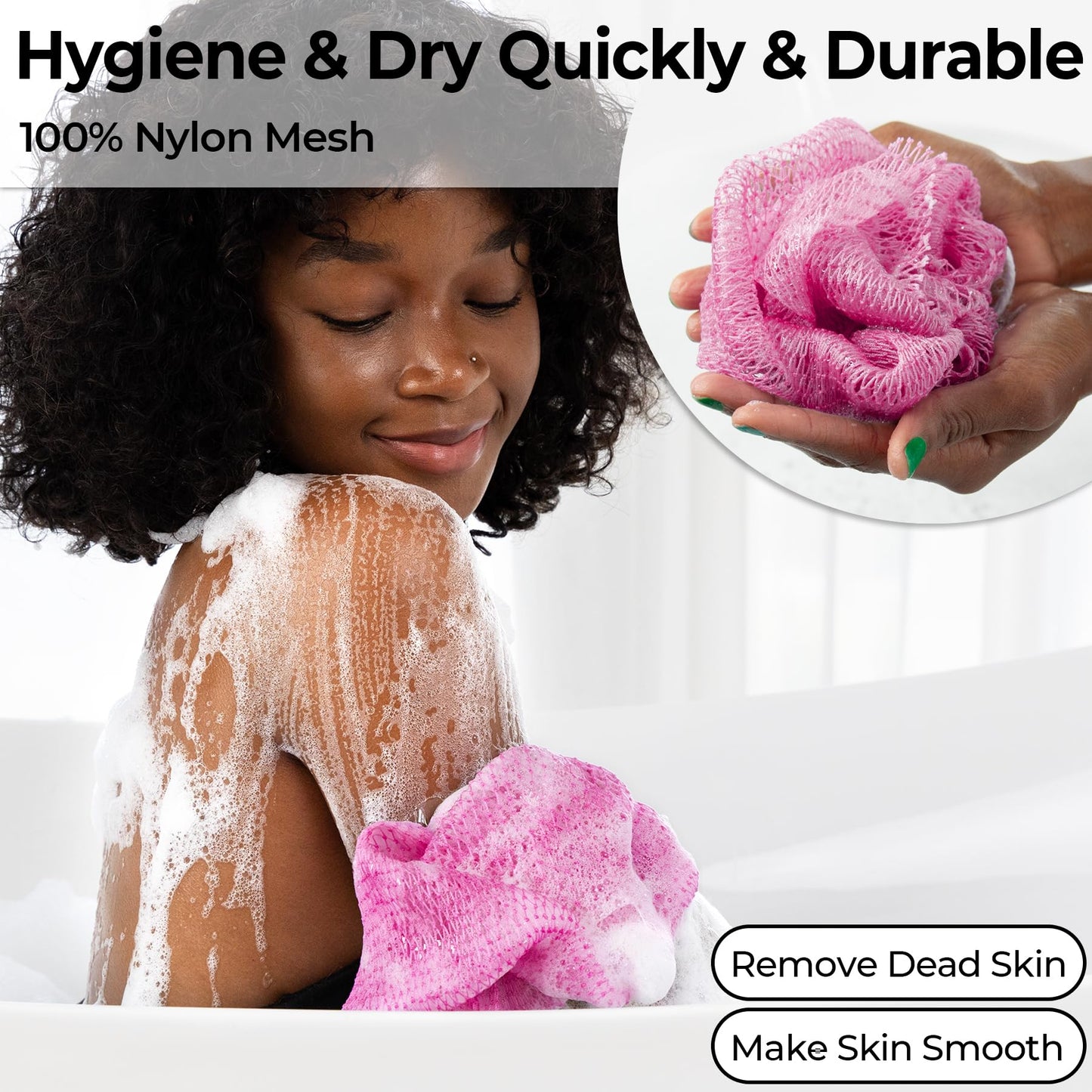 African Net Sponge Authentic - Afro Scrub Exfoliating Net Sponge with Knots - African Bath Sponges for Body Scrubber Exfoliator - Back Scrubber for Shower Bathing Accessories