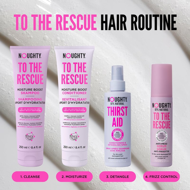 Noughty 97% Natural Thirst Aid Conditioning and Detangling Spray, Leave In Hair Detangler Treatment for Dry and Damaged Hair, with Sweet Almond Oil, Sulfate Free Vegan Haircare 6.7fl.oz