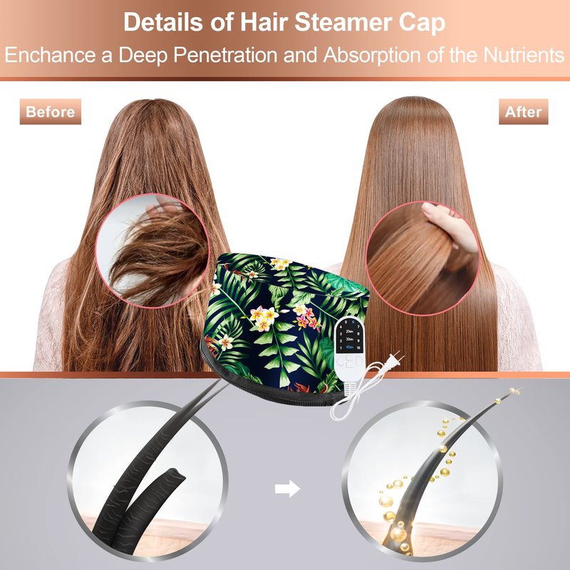 Heat Cap for Deep Conditioning, Ingeware Thermal Cap for Hair Steamer Cap for Natural Hair Portable Electric Heat Hair Spa Cap for Home Use Pattern (Floral Print)