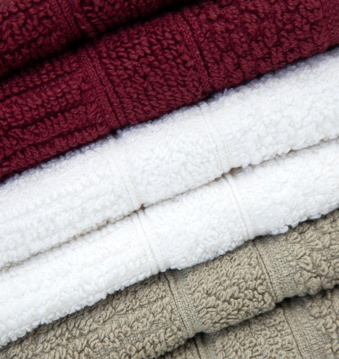 PH Pleasant Home Ribbed Wash Cloths Set - 12 Pack (12” x 12”) – 509 GSM - 100% Ring Spun Cotton Wash Cloth - Super Soft and Highly Absorbent Face Towels (Maroon, White & Tan)