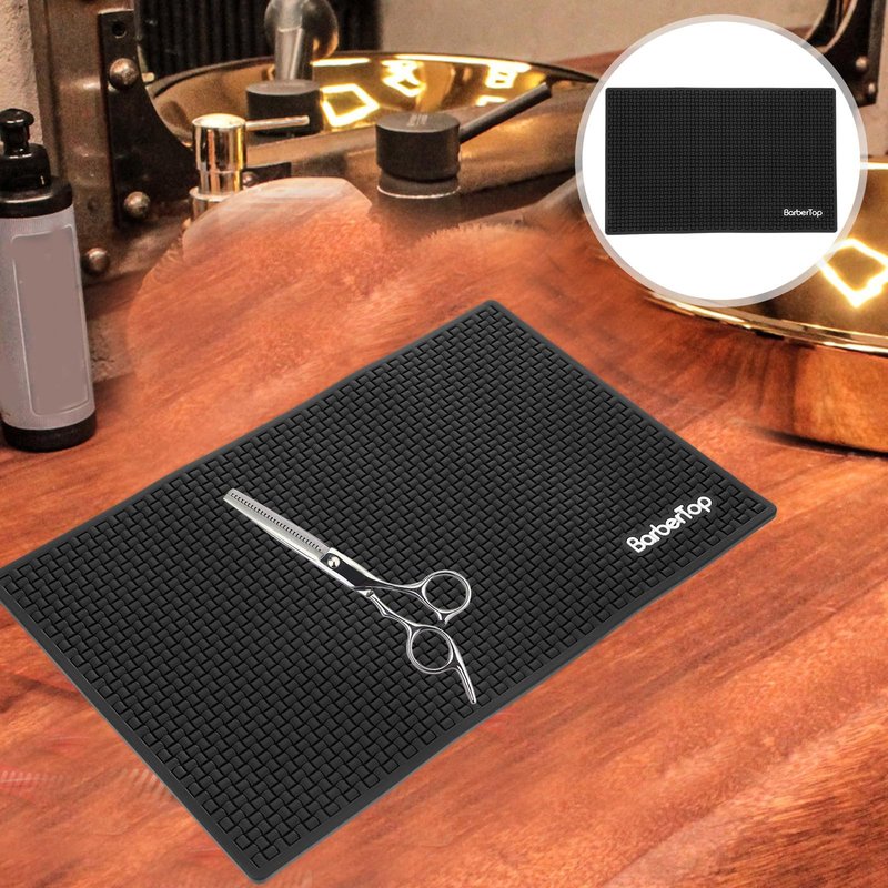 Angoily Barber Mat Silicone Anti-Slip Pad for Salon Station Organizer Hair Styling Tools Heat Resistant Waterproof Countertop Work Mat 11.81X7.48 Inch