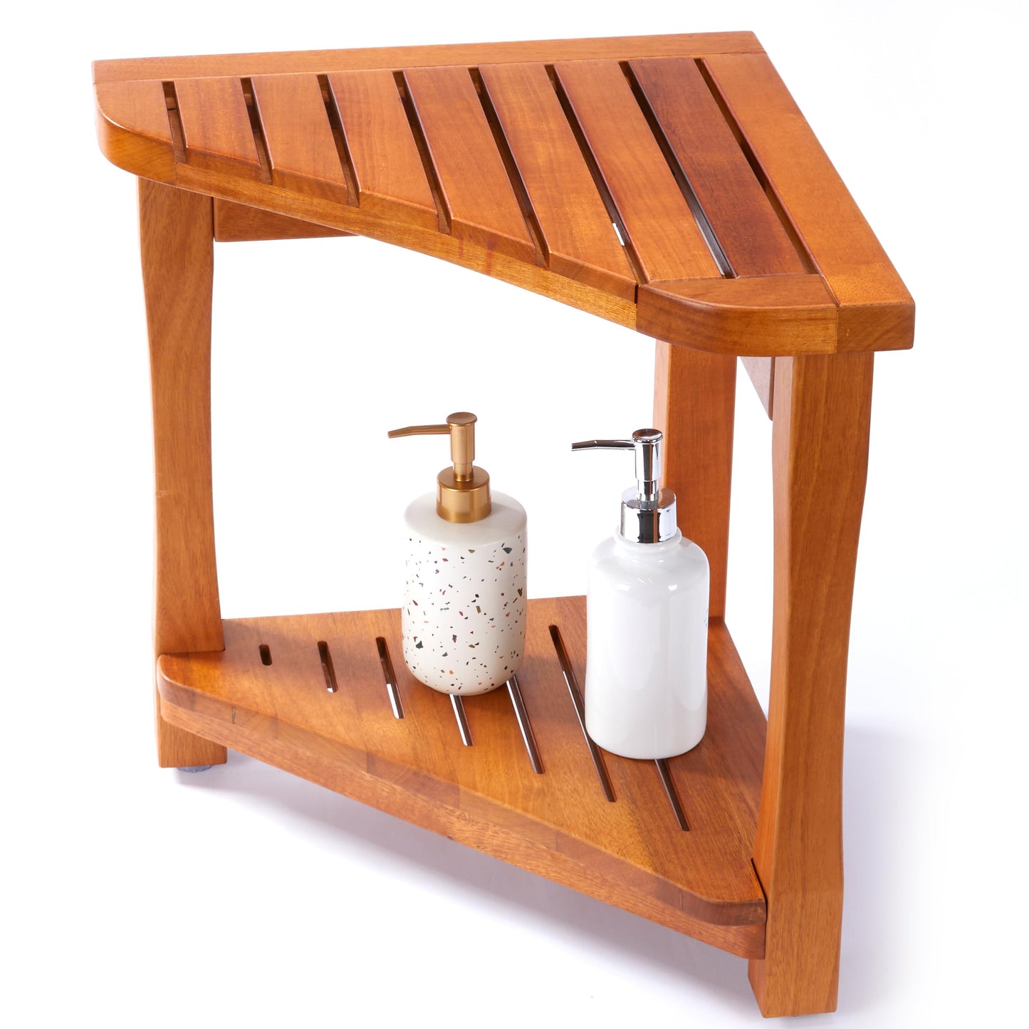 Teak Shower Bench for Inside Shower - 100% Grade A Solid Teak Wood Shower Stool, Waterproof Wooden Bath Bench Seat with Storage Shelf, Non-Slip Spa Chair
